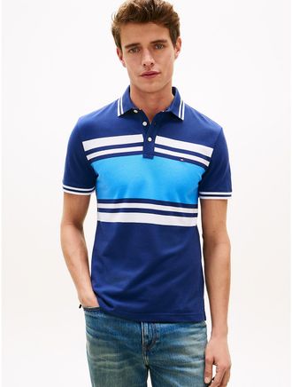 Tommy Hilfiger Mens Slim Fit Block Stripe Stretch Pique Polo - Navy - XXXL