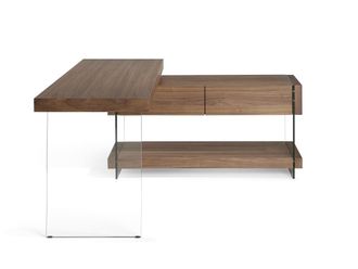 Pondecor Interiorismo Escritorio intercambiable Creta patas cristal y MDF chapado nogal