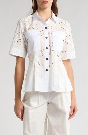 Derek Lam Cilou Eyelet Utility Shirt in White/White at Nordstrom Rack, Size X-Small