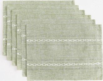 OEM Juego De 6 Manteles Individuales Lavables - 30x45 Cm, Lino De Algod&oacute;n Verde Salvia Para Mesa Y Cocina
