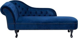 Beliani Beliani - Vintage Style Left Hand Chaise Lounge Velvet Fabric Chesterfield Blue Nimes