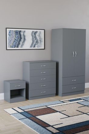 Home Discount Vida Designs Riano 3 Piece Bedroom Set with 5 Drawer Chest & Wardrobe in Grey
