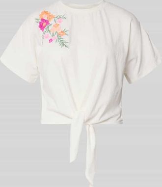 Vero Moda Regular Fit T-Shirt mit floralem Stitching Modell Fabian in Offwhite, Gr&ouml;&szlig;e XL