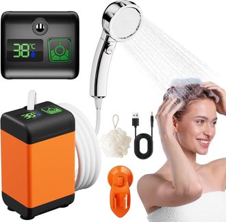 No Brand Ducha Port&aacute;til Para Camping, Recargable Con Bater&iacute;a De 7800 Mah, Pantalla Inteligente, Manguera De 1,98 M (6,5 Pies), Ducha Exterior Con Una Duraci&oacute;n 