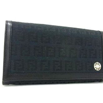 Fendi Zucchino Black Canvas Leather Long Wallet (Bi-Fold) (Pre-Owned)