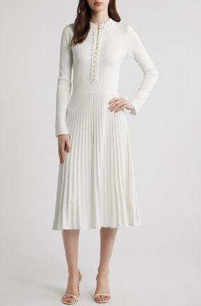 Elie Tahari The Jan Long Sleeve Midi Sweater Dress in Sky White at Nordstrom, Size X-Large