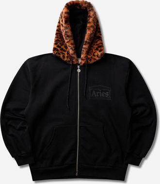 Aries Furry Zip Through Hoodie Black / Cheetah