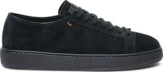 Santoni Lage sneakers van su&egrave;de kalfsleer - Heren - Schoenen - Zwart - Maat: 42 EU Leer