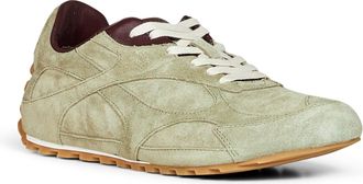 Bottega Veneta Womens Low-Top Sneakers Orbit Flash Green Suede Calf Leather Trainers