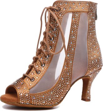 Minitoo Womens Dance Club Boots Mesh Elegant Summer Party Shoes L551 Bronze UK 4