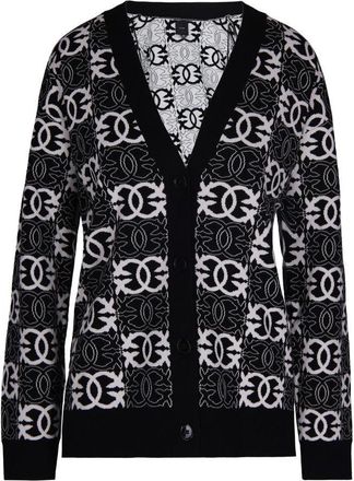 Pinko Cardigan Logo Jaquard Nero