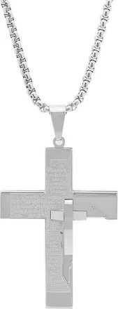 Steeltime Mens Spanish Padre Nuestro Cross Pendant Necklace in Silver at Nordstrom Rack