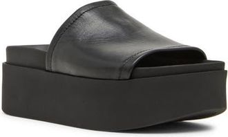 Steve Madden Arwen Platform Wedge Slide Sandal in Black Leather at Nordstrom, Size 10