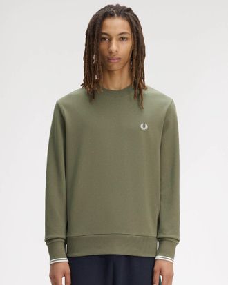 Fred Perry Mens Crew Neck Sweatshirt in Sage Green Cotton - Size X-Large
