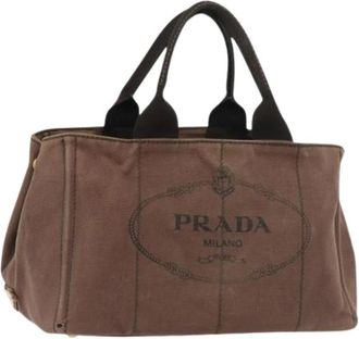 Prada Pre-owned Tote Bags, female, Brown, Size: ONE SIZE Pre-owned Vintage Canvas Tote Bag