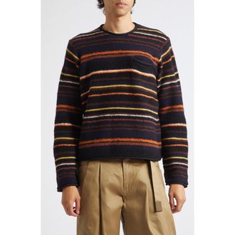 sacai Stripe Mixed Knit Pullover in Black Multi at Nordstrom, Size 1