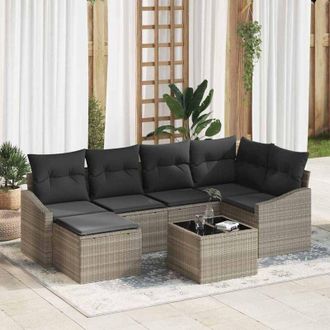 vidaXL Conjunto De Sof&aacute; De Jard&iacute;n 7 Pcs Gris Claro Polirat&aacute;n Vidaxl
