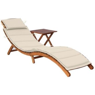 vidaXL Tumbona De Jard&iacute;n Con Mesa Y Coj&iacute;n Madera Maciza De Acacia Vidaxl