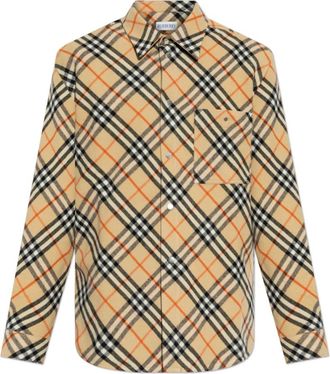 Burberry Geruite wollen overhemd - Heren - Casual Overhemden - Beige - XS - Wol - Overhemden