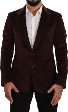 Dolce & Gabbana Slim Fit Coat Logo Blazer - Heren - Blazers - Bruin - L - Katoen - Jassen