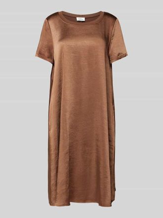 robe l&eacute;g&egrave;re Knielanges Kleid mit geripptem Rundhalsausschnitt in Cognac, Gr&ouml;&szlig;e 34