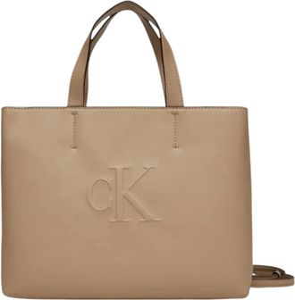 Calvin Klein Jeans Tote Bags, female, Beige, Size: ONE SIZE Medium Handbag with Closure
