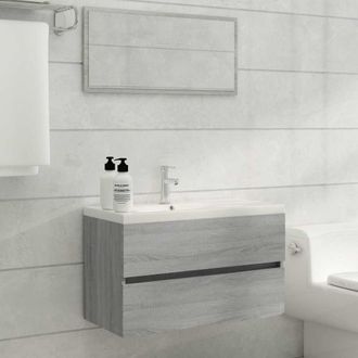 vidaXL Set De Muebles De Ba&ntilde;o 2 Pzas Madera Contrachapada Gris Sonoma Vidaxl