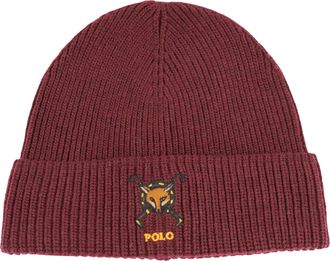 Polo Ralph Lauren Embroidered Fox Rib-Knit Beanie in Rich Ruby Women One Size - OS