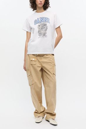 Ganni Beige Washed Stretch Cotton Pocket Trousers - Size 34 Organic