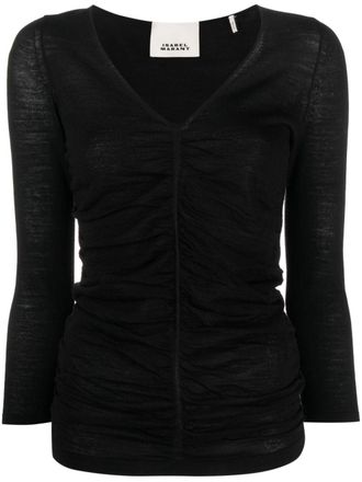 Isabel Marant Acara long-sleeve top - women - Wool/Rayon - 40 - Black