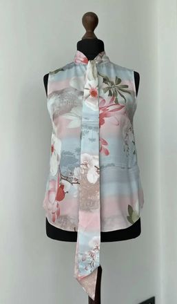 Ted Baker Mint Choc Chip Tie Neck Blouse In Blue/peach