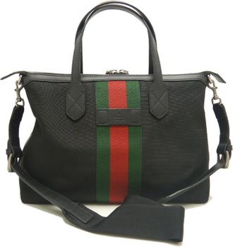 Gucci Black Canvas Leather Tote Bag (Pre-Owned)