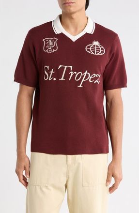 PacSun Club Embroidered Johnny Collar Knit Jersey Polo in Burgundy at Nordstrom, Size X-Large