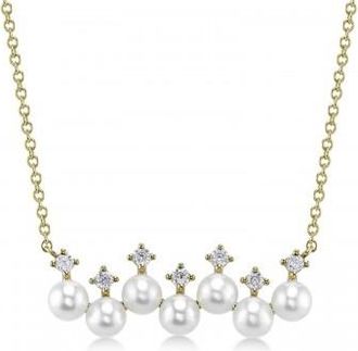 Allurez Cultured Pearl & Diamond Pendant Necklace 14K Yellow Gold (0.16ct)