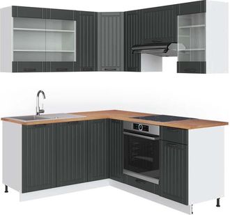 Vicco Cocina Esquinera Fame-line, Antracita Casa De Campo/blanco, 160 X 190 Cm, Et Roble