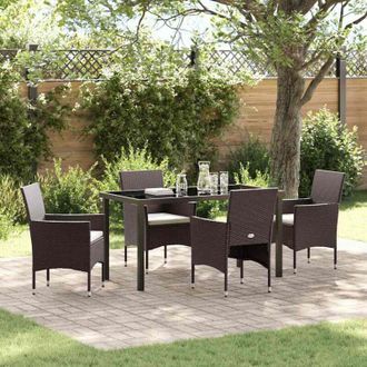 vidaXL Vidaxl - Conjunto De Comedor De Jard&iacute;n Con Coj&iacute;n 5 Pcs Marr&oacute;n Polirat&aacute;n