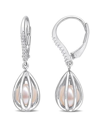 Rina Limor Silver 0.05 Ct. Tw. Diamond 7-7.5Mm Pearl Earrings