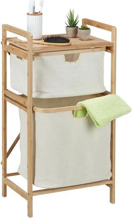 Relaxdays Relaxdays - Bathroom Basket Shelf, Bamboo, Laundry Sorter 2 Compartments, hwd: 85 x 44 x 33 cm, Storage, Natural/Beige