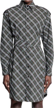 Burberry Shirt Dresses, female, Green, 4XS, Signature Check Buttoned Belted Coat
