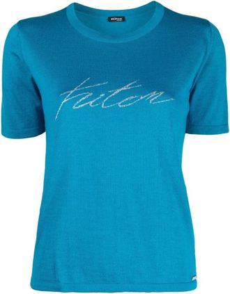 Kiton Blauw Casual Korte Mouw T-Shirt - Dames - T-shirts - Blauw - S - Kasjmier - Tops