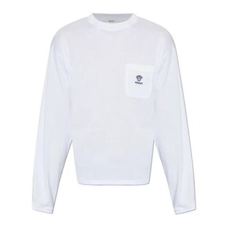 Versace Long Sleeve Tops, male, White, Size: XL Embroidered Cotton-Jersey T-Shirt