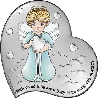 OEM Cuadro &Aacute;ngel Coraz&oacute;n Plateado Para Bautismo, Comuni&oacute;n, Cumplea&ntilde;os 6759-c 10 X 10 Cm