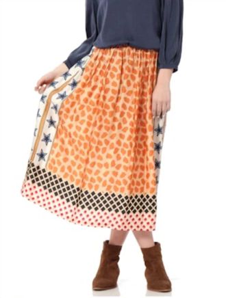 Me369 Printed Midi Skirt In Hailey Orange