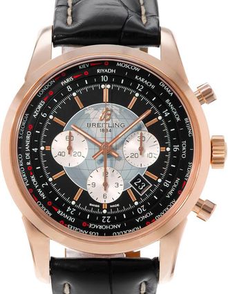 Breitling Pre-owned Breitling Transocean Chronograph Unitime World Time Automatic Chronometer Black Dial Mens Watch RB0510
