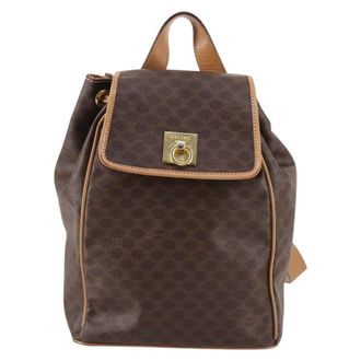 Celine Vintage Drawstring Flap Macadam Coated Canvas Brown Canvas Backpack Bag (Pre-Owned)