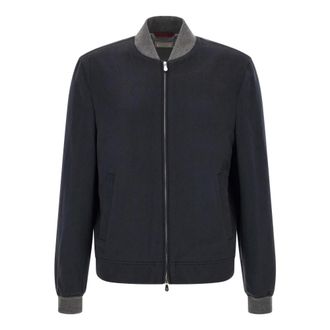 Brunello Cucinelli Lichtgewicht Cashmere Flanellen Bomberjack - Heren - Bomber jackets - Blauw - XL - Leer - Jassen