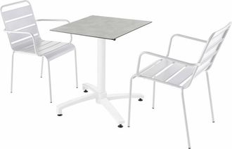 Oviala Mesa de jardín de hormigón laminado y 2 sillas blancas