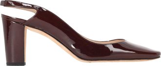 Manolo Blahnik Almond-Toe Slingback Pumps in Burgundy Patent Leather