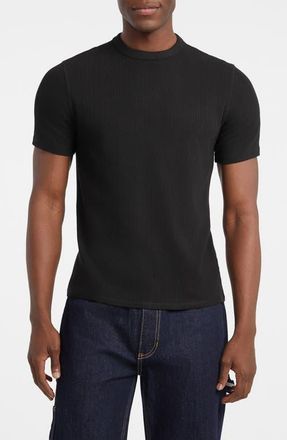 Guess Ribbed Stretch Cotton T-Shirt in Jet Black at Nordstrom, Size Large