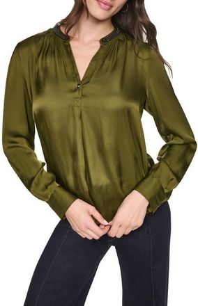 DKNY Park Satin Top in Dark Olive at Nordstrom, Size Medium